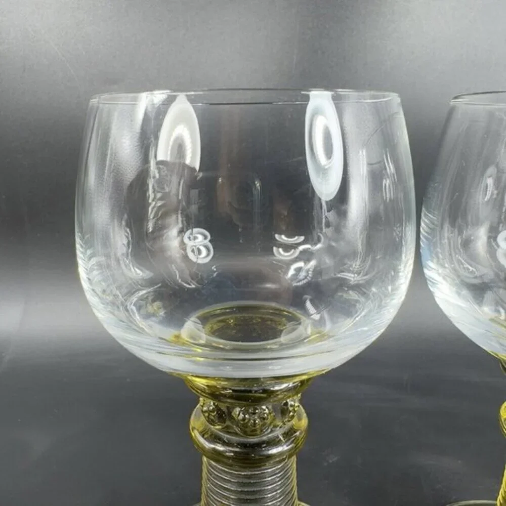German Roemer Glasses Set 2 Green Bottom Clear Top Manganese 365nm Green UV Glow